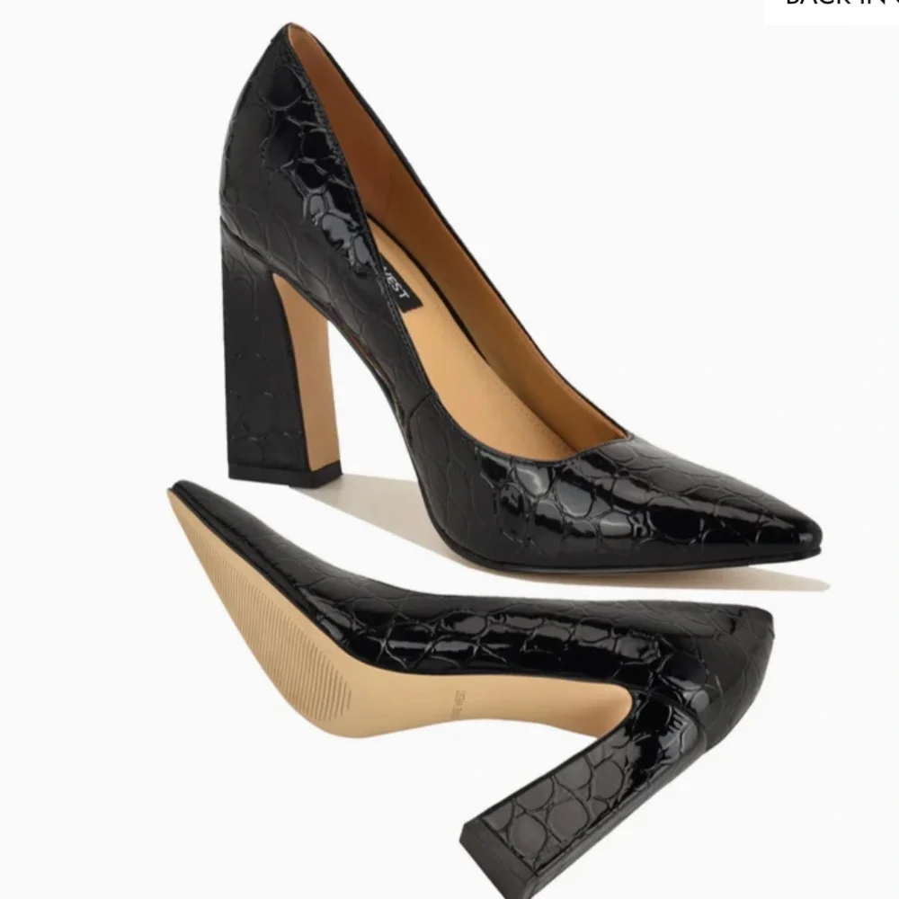 Nine West TAMANT Black Croc-Embossed Block Heel Pumps - Picture 6 of 11